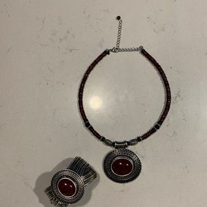 Antique silver plated 7 in cuff bracelet and necklace